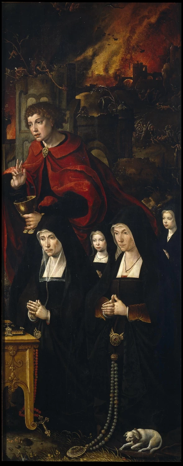 San Giovanni Evangelista con due dame e due fanciulle (fronte). Sant'Adriano (retro) - Museo del Prado, Madrid